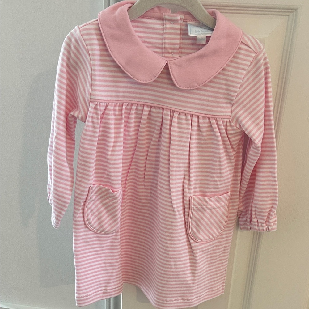 Pink Striped Long Sleeve Dress w Peter Pan Collar